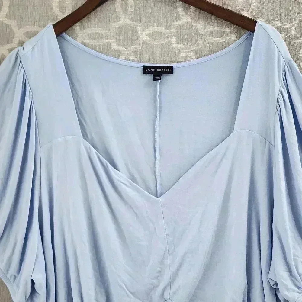 Lane Bryant Sweetheart Neckline Blue Short Sleeve Stretched Blouse 34/36 - Picture 2 of 8